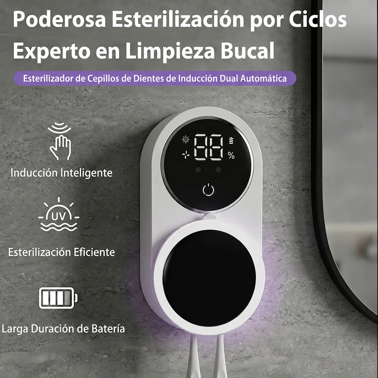 Soporte Portacepillos Inteligente con Esterilizador UV y Carga USB - VANTT