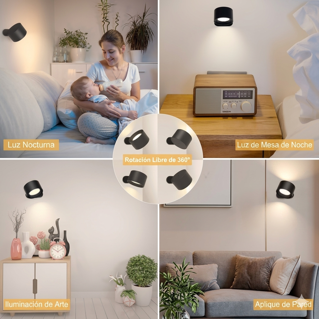 Lámpara de Pared VANT: Magnética, Recargable + Control Remoto